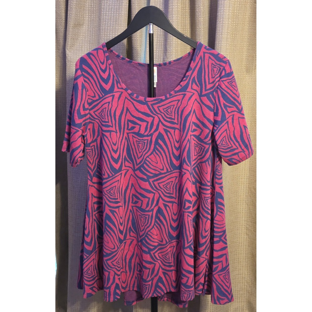LuLaRoe Geometric Pattern Flowy Tunic Blouse Women's Size Large Pink Blue